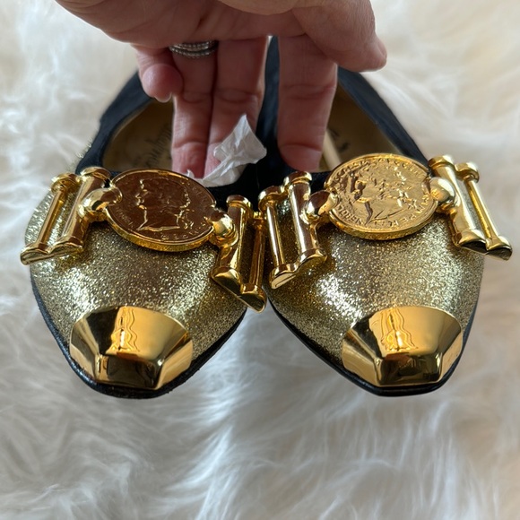 NWOT Vintage Enzo Albanese Roma Gold Coin Suede Embellished Flats size EU 36.5 - Picture 5 of 12